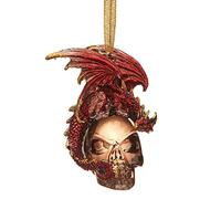 Christmas Tree Ornaments - Black Coal Skull and Dragon Holiday Ornament - Dragon Statue Skull Decor - Christmas Decorations