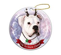 Christmas Tree Ornaments Ceramic Christmas Decorations,Xmas Tree Hanging Christmas Baubles Keepsake Memorial White Boxer Uncropped Reindeer Dog