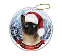 Christmas Tree Ornaments Ceramic Christmas Decorations,Xmas Tree Hanging Christmas Baubles Keepsake Memorial Siamese, Point Santa Hat Cat