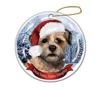 Christmas Tree Ornaments Ceramic Christmas Decorations,Xmas Tree Hanging Christmas Baubles Keepsake Memorial Border Terrier Santa Hat Dog