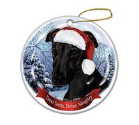 Christmas Tree Ornaments Ceramic Christmas Decorations,Xmas Tree Hanging Christmas Baubles Keepsake Memorial Black Greyhound Santa Hat Dog
