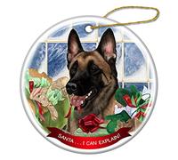 Christmas Tree Ornaments Ceramic Christmas Decorations,Xmas Tree Hanging Christmas Baubles Keepsake Memorial Belgian Malinois Dog - Pet Santa I Can Explain!