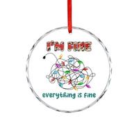 Christmas Tree Ornaments, Everything Is Fine Glass Memorial Souvenir, Leopard Print & Xmas Light Funny Circle Hanging Ornament for Home Decor, Stocking Stuffer Gifts For Family Friend, 7.5CM