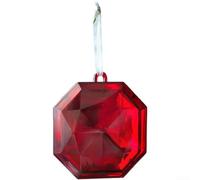 Christmas Tree Ornaments Hanging Decorations Square and Round Shapes with Glitter Gems - Plastic Festive Holiday Décor for Xmas Trees, Wreaths (Red)