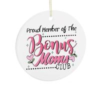 Christmas Tree Ornaments, Proud Member Of The Bonus Moms Club Ceramic Memorial Souvenir, Funny Hanging Ornament for Home Decor, Stocking Stuffer Gifts for Mom Mother in Law, 7.5CM