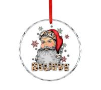 Christmas Tree Ornaments, Santa Claus Believe Glass Memorial Souvenir, Leopard Print Funny Circle Hanging Ornament for Home Decor, Stocking Stuffer Gifts For Family Friend, 7.5CM
