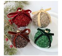 Christmas Tree Ornaments Set - 12-piece Festive Holiday Decor Having Red Green Gold Brown Bow Balls 8 Centimeter Plastic Baubles for Indoor Tree Display Modern Minimalist Style(G)