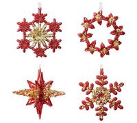 Christmas Tree Ornaments Set Red and Gold Snowflakes Wreaths Sunflowers and Stars 13 cm 4 Pieces