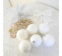 Christmas Tree Ornaments Set with Soft Plush Fuzzy Balls and Hollow Wooden Star Sign Designed with European Style and Manual Crafting Techniques (B)