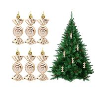 Christmas Tree Ornaments Sets,6PCS Sweet Candy Shaped Christmas Decorations Baubles,Xmas Shiny Plastic Christmas Hanging Pendant for Home Photo Prop Party Decoration (Champagne Gold)