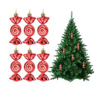 Christmas Tree Ornaments Sets,6PCS Sweet Candy Shaped Christmas Decorations Baubles,Xmas Shiny Plastic Christmas Hanging Pendant for Home Photo Prop Party Decoration (Red)