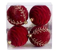 Christmas Tree Ornaments Velvet Balls Shatterproof Decorations Xmas Baubles Party Holiday Wedding Dark Red (8CM A)