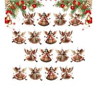 Christmas Tree Ornaments - Wooden Angel Pendants 2D 16 Pieces | Decorative Flat Window Sill for Wall, Door, Fireplace, Car, Shelf, Living Room, Bedroom, Table, Party Atmosphere, Creative Christmas