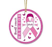 Christmas Tree Ornaments Xmas Tree Hanging Ceramic Christmas Decorations Baubles Breast Cancer Warrior Personalized 2023, Custom Name Gift For Breast Cancer Survivor Warrior, Breast Cancer Pink