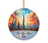 Christmas Tree Ornaments Xmas Tree Hanging Ceramic Christmas Decorations Baubles Dubai 2023, Personalized Dubai City For, United Emirates Gift For National Day, Dubai, Custom Name & Text