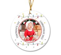 Christmas Tree Ornaments Xmas Tree Hanging Ceramic Christmas Decorations Baubles Personalized Baby'S First With Picture, Babies Boy Girl Photo Frame, Custom Photo Names Newborn Baby