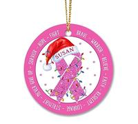Christmas Tree Ornaments Xmas Tree Hanging Ceramic Christmas Decorations Baubles Personalized Breast Cancer 2023, Pink Ribbon Hat 2023, Breast Cancer Awareness Gift, Custom Name For Breast Cancer