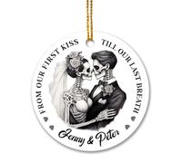 Christmas Tree Ornaments Xmas Tree Hanging Ceramic Christmas Decorations Baubles Personalized Couple Bride & Groom 2023, From Our First Kiss Till Our Last Breath, Custom Names Skeleton Married, Mr