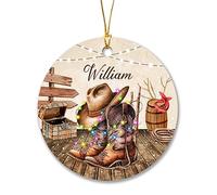 Christmas Tree Ornaments Xmas Tree Hanging Ceramic Christmas Decorations Baubles Personalized Cowboy Boots Hat, Custom Cowboy With Name, Customized Gifts For Cowboy Cowgirl Horse Lovers, Cowboy