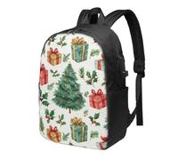Christmas Tree Pattern Laptop Backpack Xmas Travel Backpack 17inch Water Resistant Carry on Rucksack with USB Charging Port College Bookbag School Work Bag for Women Men