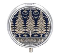 Christmas Tree Pattern Pill Box Case 3 Compartment Travel Medicine Pill Organizer 3x A Day Portable Vitamin Organizer with Mirror Small Pillbox for Purse & Pocket Cute Daily Medicine Container Metal V