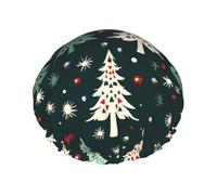Christmas tree pattern Shower Cap for Women Reusable Waterproof Shower Bonnet Washable Elastic Band Bath Hair Hat Double Layered Bath Cap Extra Large for Long Hair
