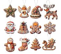 Christmas Tree Pendant 12PCS Decoration Gingerbread Snowflakes Wooden Christmas Ornaments Accessory Party Decoration Hanging ornaments christmas baubles Man options rustic options ornament cle