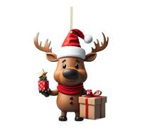 Christmas Tree Pendant 2D Christmas Cute Cartoon Deer Holding Acrylic Ornament for Festive Tree Decoration and White Elephant Exchange Party