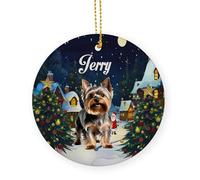 Christmas Tree Pendant Blue Yorkshire Terrier Dog Lover Ceramic Christmas Ornaments With Lanyard Hanging Decorations 7.3 Cm