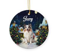 Christmas Tree Pendant Cute Dogs Blue Merle Shetland Sheepdog Lover Ceramic Christmas Ornaments With Lanyard Hanging Decorations 7.3 Cm
