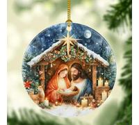 Christmas Tree Pendant Nativity Jesus Was Born Birth Of Christ Faith Ceramic Christmas Ornaments Xmas Tree Hanging Ornaments With Lanyard For Indoor Party Home