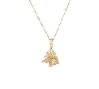 Christmas Tree Pendant Necklace, Gold Snowflake Crystal Link Chain