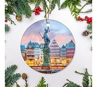 Christmas Tree Pendant Old Town Square Romerberg In Frankfurt Germany Ceramic Christmas Ornaments Memorial With Lanyard For Home Family Holiday