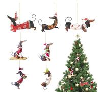 Christmas Tree Pendants - Dog Hanging Ornaments | Acrylic 2D Flat Dachshund Ornament | Dachshunds Dog Christmas Ornament | 7X Dachshunds Dog Charm in Santa Hat | Christmas Pendant Decoration
