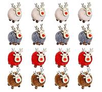 Christmas Tree Pendants Wool Felt Wooden Reindeer Antler Hanging Ornaments For Home Decor 16PCS..