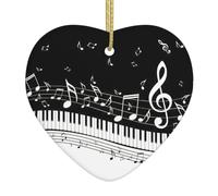 Christmas tree Piano Keys with Musical Notes Print heart shaped ceramic Ornaments,Holiday Creative Home Decoration