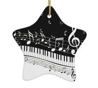 Christmas tree Piano Keys with Musical Notes Print star shaped ceramic Ornaments,Holiday Creative Home Decoration