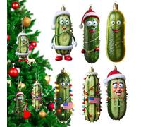 Christmas Tree Pickle Ornament - 6X Acrylic 2D Flat Hide the Pickle Christmas Tree Ornaments, Holiday Tradition Decor with Rope for Parties and Favor, Hide the Pickle Christmas Ornament
