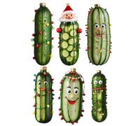 Christmas Tree Pickle Ornament - 6X Acrylic 2D Flat Hide the Pickle Christmas Tree Ornaments, Holiday Tradition Decor with Rope for Parties and Favor, Hide the Pickle Christmas Ornament