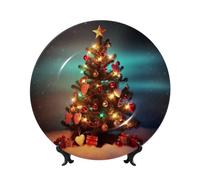 Christmas Tree Picture Bone China Decorative Plate,8inï¼ˆ20cmï¼‰ Ceramic Decorative Plates with Display Stand,Ceramic Ornaments Art Porcelain Plate for Home Office Wall Decor Collections Plates