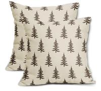 Christmas Tree Pillow Covers 18x18 Set of 2 Dark Brown Xmas Tree Rustic Style Winter Decorative Outdoor Pillowcases Farmhouse Vintage Holiday Decorations Throw Cushion Case Decor for Couch Sofa Bed