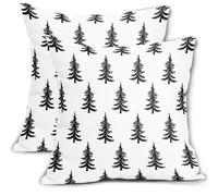 Christmas Tree Pillow Covers 18x18 Set of 2 White Black Xmas Rustic Style Winter Print Decorative Outdoor Pillowcases Farmhouse Vintage Holiday Decorations Throw Cushion Case Couch Sofa Bed Decor