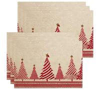Christmas Tree Placemats, Red and White Striped Festive Place Mats for Dining Table, Winter Holiday Non-Slip Washable Indoor Outdoor Kitchen Party Decorative Placemat Set of 6