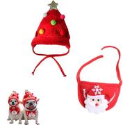 Christmas Tree Pom Pom Hat for Dogs, Cat Adorable Christmas Tree Matching Costume, Pets Dog Santa Hats Reindeer Bib Set, Small Medium Pets Party Collection Outfit Decorations (Set-B, M)