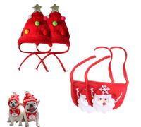 Christmas Tree Pom Pom Hat for Dogs, Cat Adorable Christmas Tree Matching Costume, Pets Dog Santa Hats Reindeer Bib Set, Small Medium Pets Party Collection Outfit Decorations (Set-B * 2pcs, S)