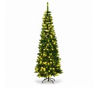 6Ft/1.8m Pre-Lit Artificial Slim Christmas Tree Green Pencil Tree, Pointed Tips, Metal Stand Warm White LEDs Lights Holiday Home Decorations