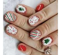 Christmas Tree Press on Nails Short Square - 24Pcs Glossy Winter Holiday False Nails for Women, Easy Application & Festive