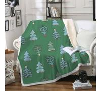 Christmas Tree Print Soft Cozy Sherpa Fleece Blanket for Children Adults - Pine Fluffy Green Throw Single - 130x150 cm Thick Warm Blankets for Winter, Autumn, Bed, Sofa A376