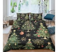 Christmas Tree Printed King Duvet Cover Set Watercolor Art Bedding Set Ultrasoft Microfiber Quilt Cover 220x230 cm with Zipper and 2 Pillowcases for Double Bed C.2799