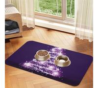 Christmas Tree Purple Patterned Pet Feeding Mat with Water-Absorbing PU Top & Rubber Base - Anti-Slip Dog Cat Food Mat for Cats, Dogs & Pets, 40x60cm